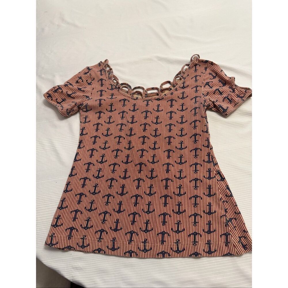 Effie’s Heart Anchor Stripe Shirt Top Blouse Size Small